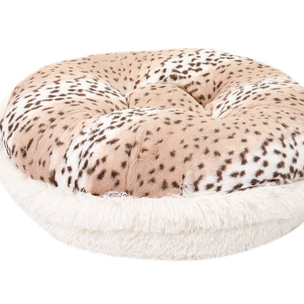 Snow Leopard & Cream Shag Bagel Bed