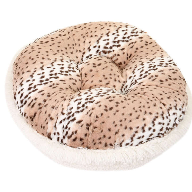 Snow Leopard & Cream Shag Bagel Bed