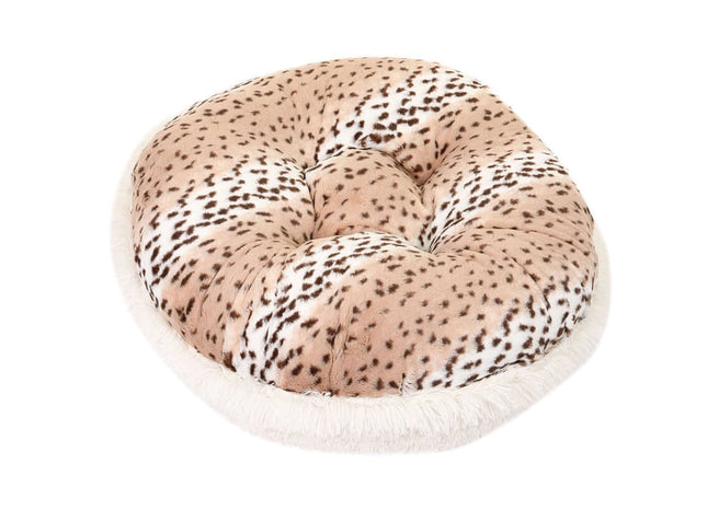 Snow Leopard & Cream Shag Bagel Bed