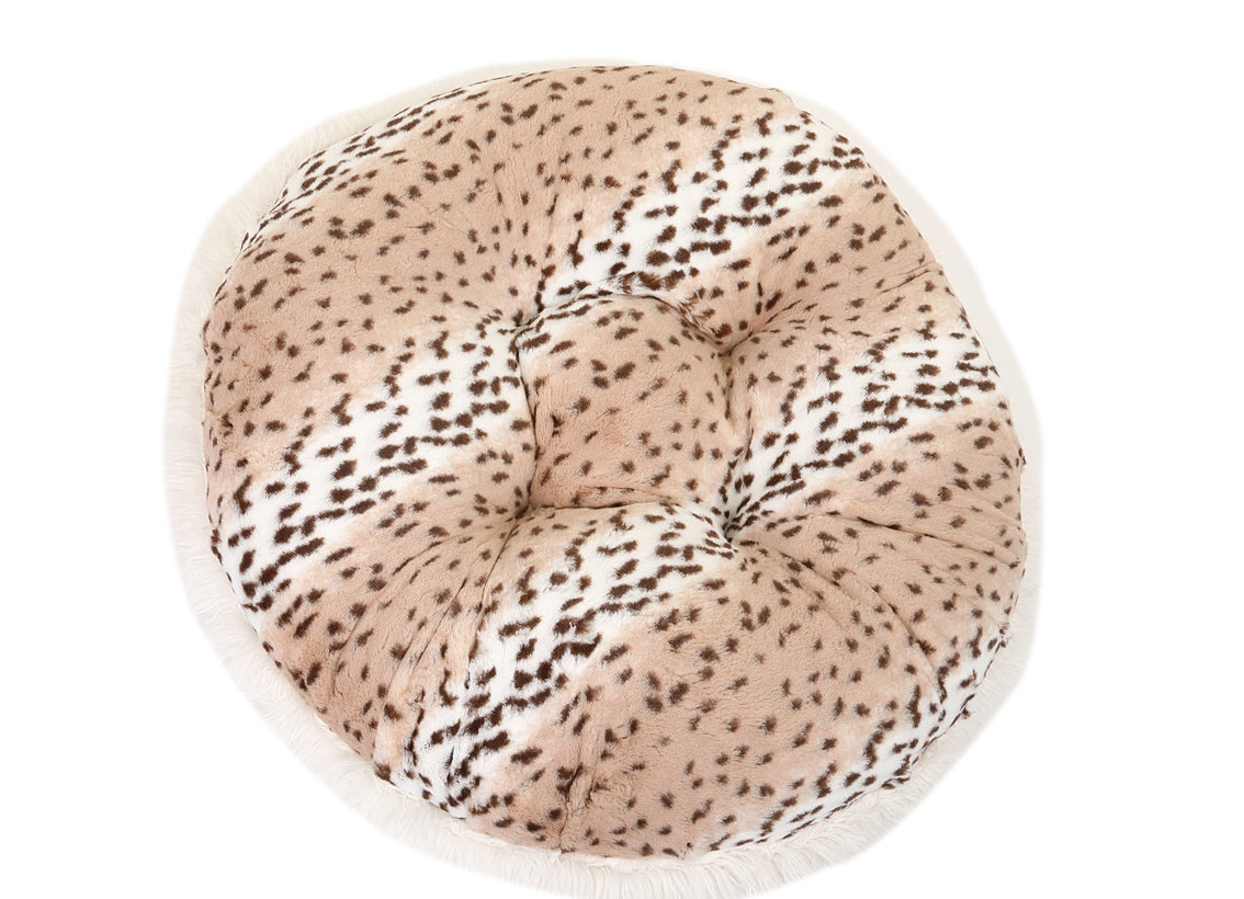 Snow Leopard & Cream Shag Bagel Bed