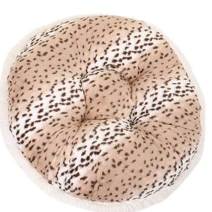 Snow Leopard & Cream Shag Bagel Bed