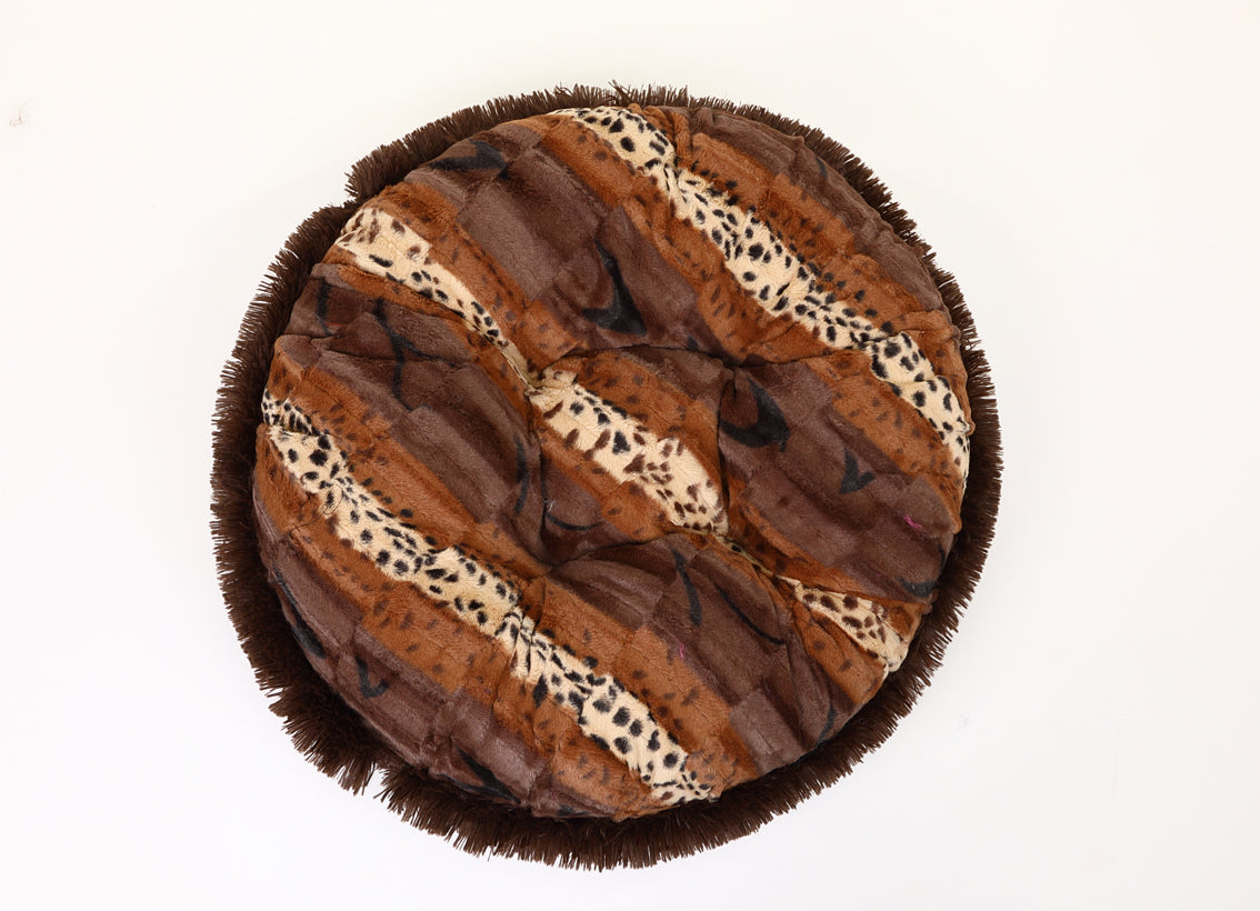 Exotic Fur Brown/Gold & Chocolate Shag Bagel Bed