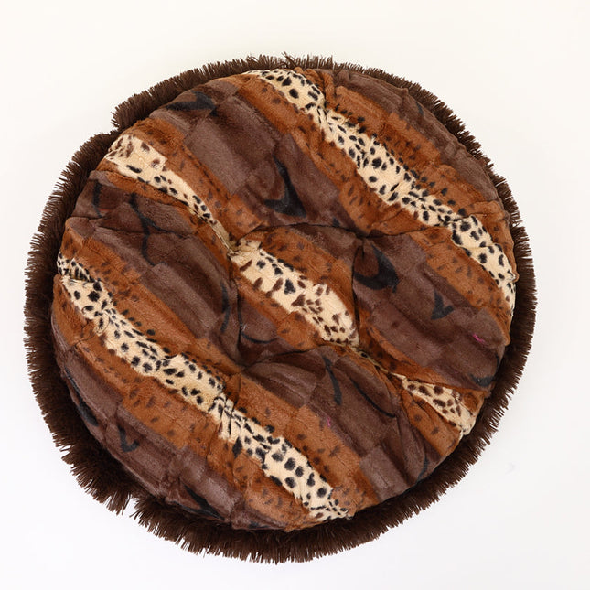 Exotic Fur Brown/Gold & Chocolate Shag Bagel Bed