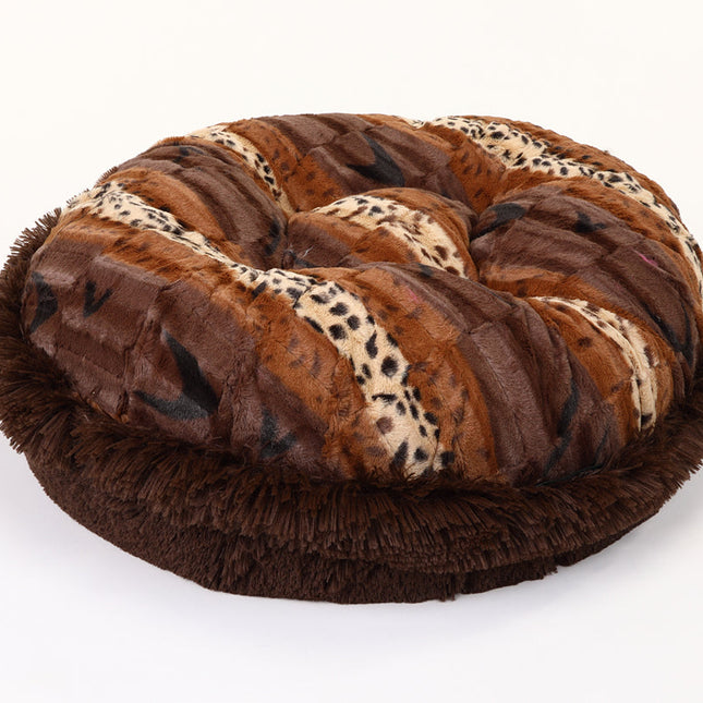 Exotic Fur Brown/Gold & Chocolate Shag Bagel Bed