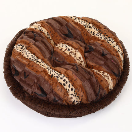 Exotic Fur Brown/Gold & Chocolate Shag Bagel Bed