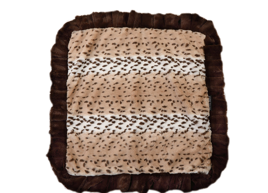 Snow Leopard with Brown Mink & Cream Shag Blanket