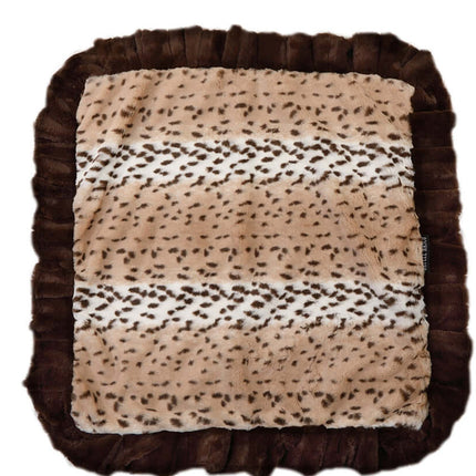 Snow Leopard with Brown Mink & Cream Shag Blanket