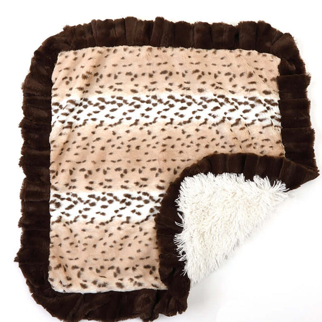 Snow Leopard with Brown Mink & Cream Shag Blanket