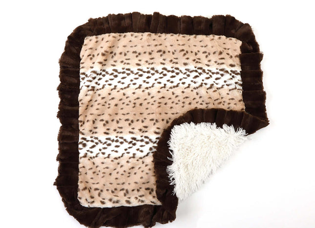 Snow Leopard with Brown Mink & Cream Shag Blanket