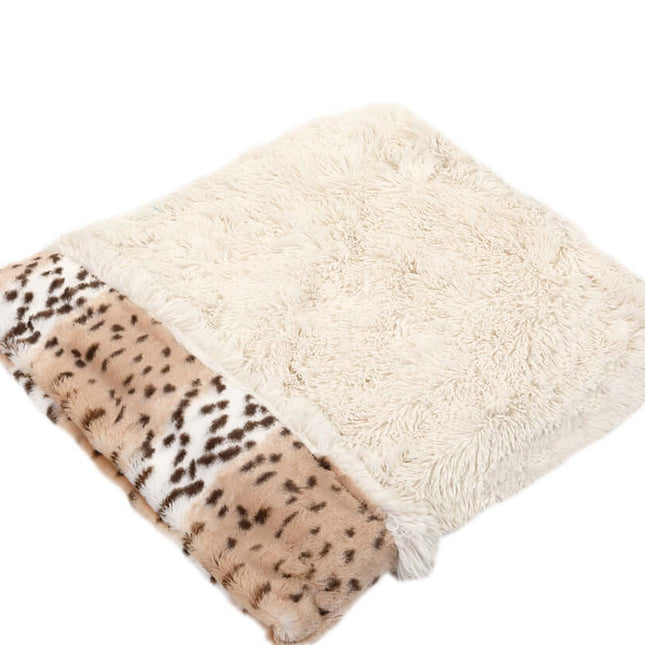 Snow Leopard & Cream Shag Cuddle Pouch