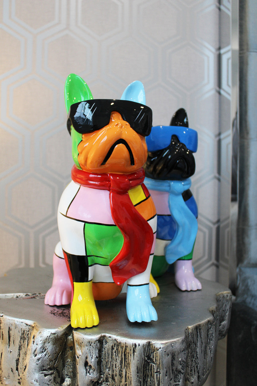 Patchwork Expressionist Dog with Glasses - 14" tall