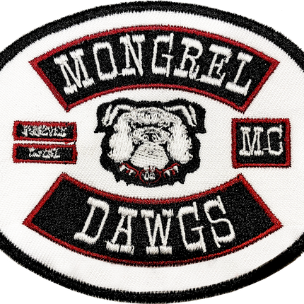 Mongrel Dawg Oval EMBROIDERY Patch - (4) WHITE