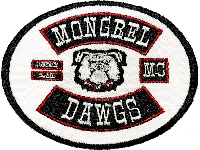 Mongrel Dawg Oval EMBROIDERY Patch - (4) WHITE