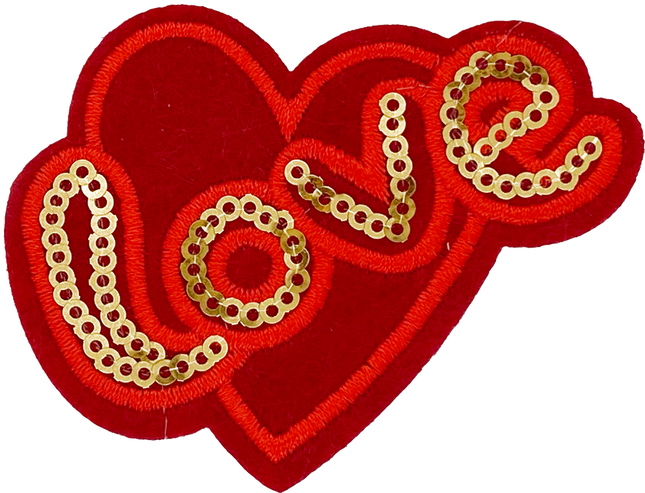 Red & Gold Sequin Love Heart - Patch