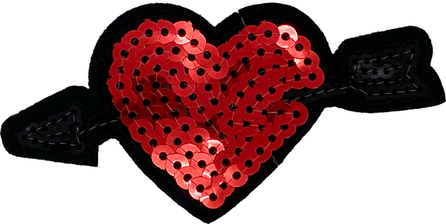 Red Sequin Heart with Arrow- Patch