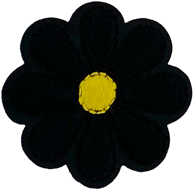 Black Daisy 8 Petal Flower - Patch