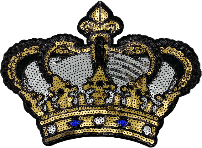 Extra Large Black,Silver & Gold Sequin Crown - Patch