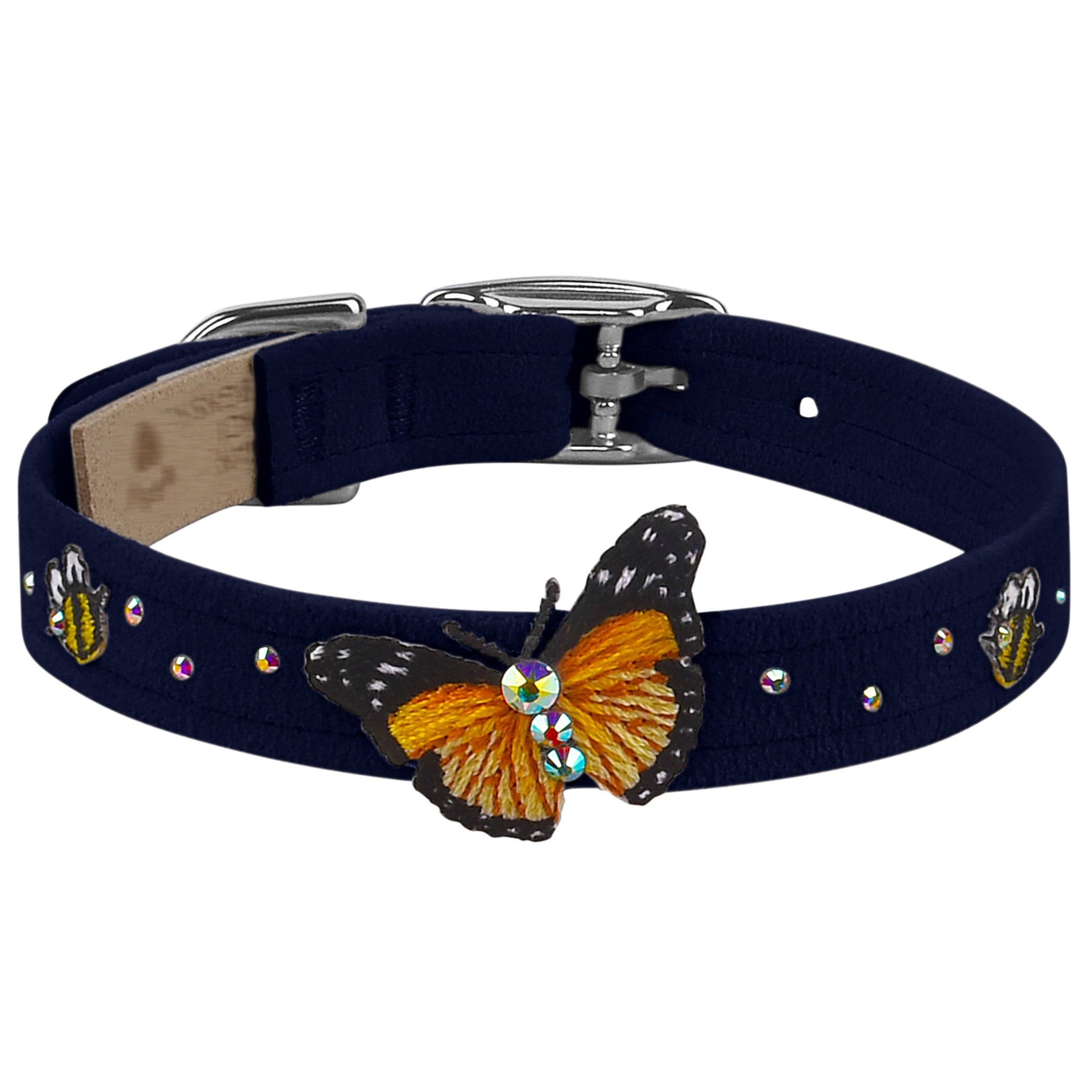 Embroidered Butterfly & Bees Collar Indigo