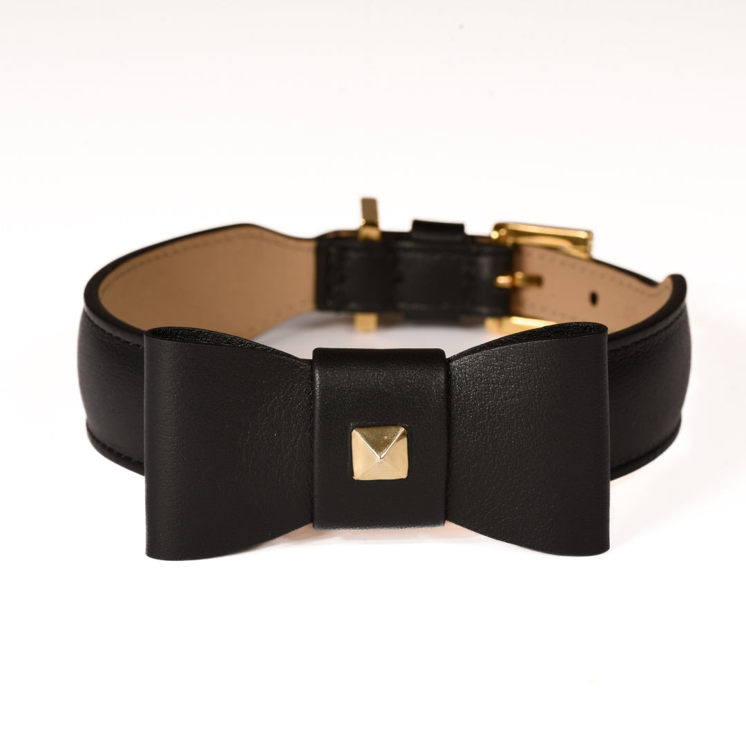 Rock Bow Black Leather Collar 50cm (19.68