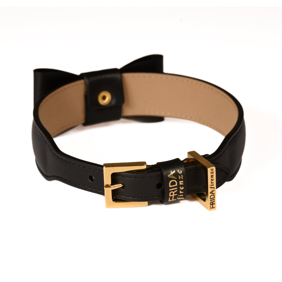 Rock Bow Black Leather Collar