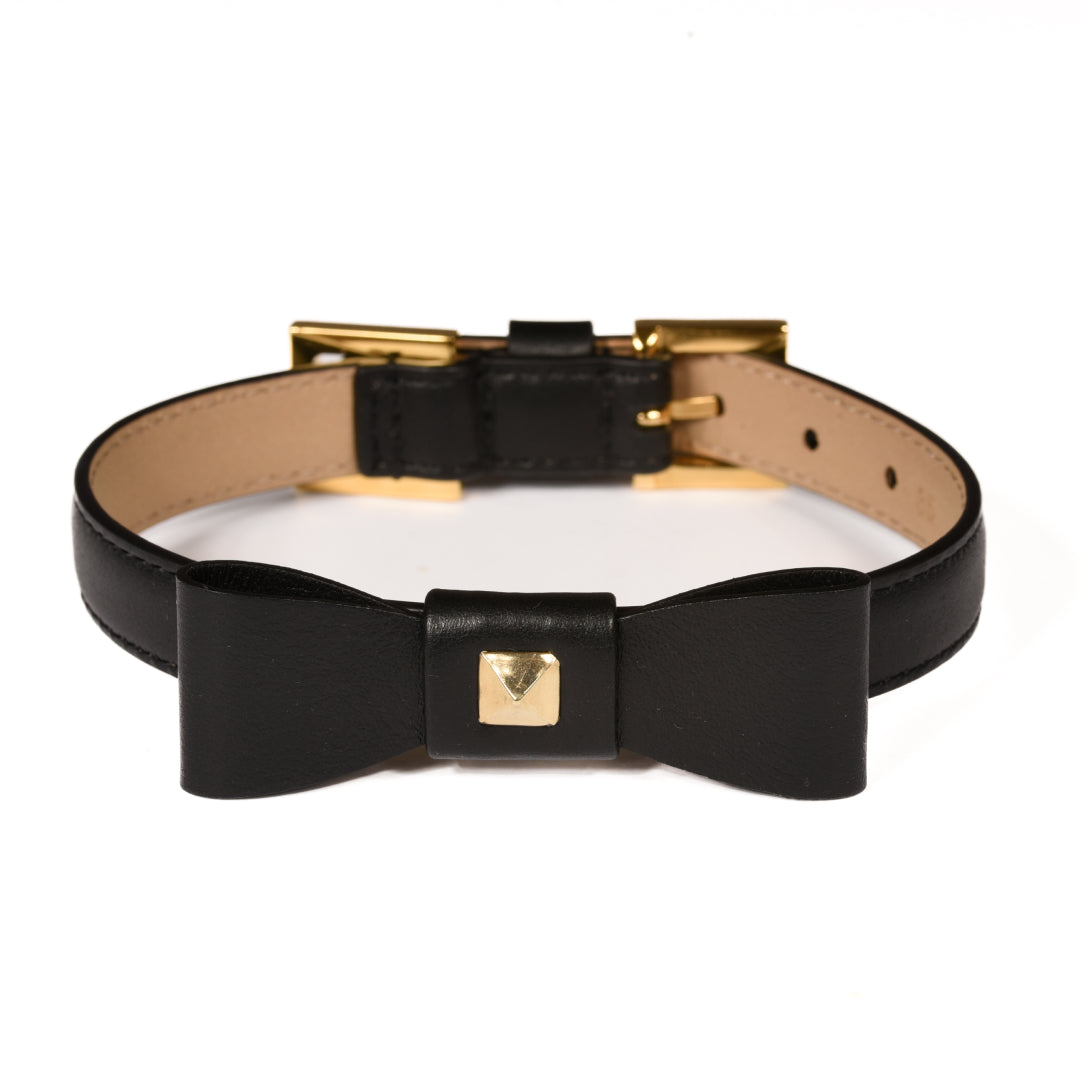 Rock Bow Black Leather Collar 35cm (13.77