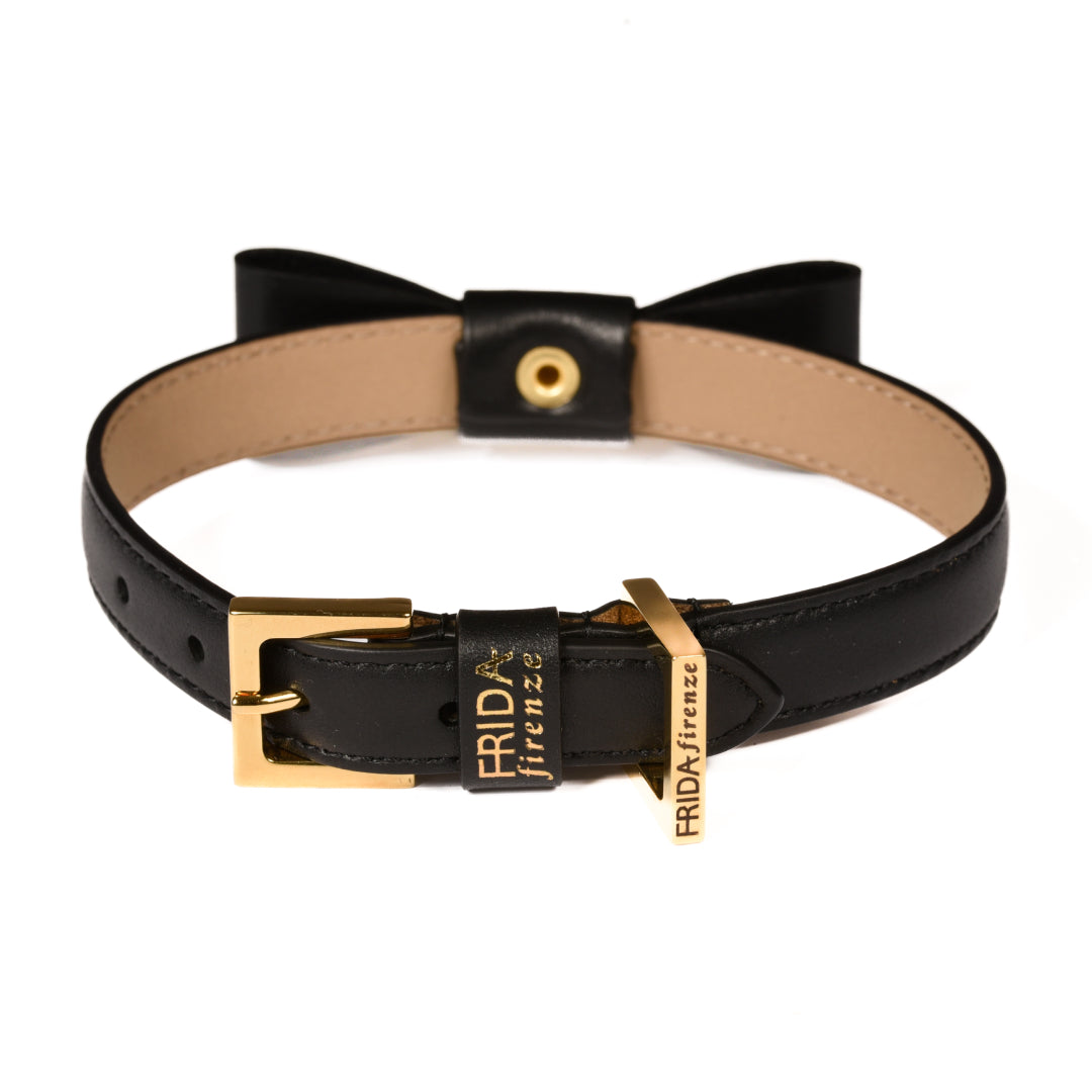 Rock Bow Black Leather Collar