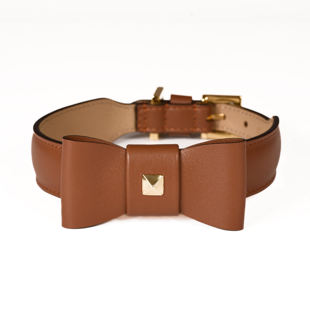 Rock Bow Brown Leather Collar 50cm (19.68