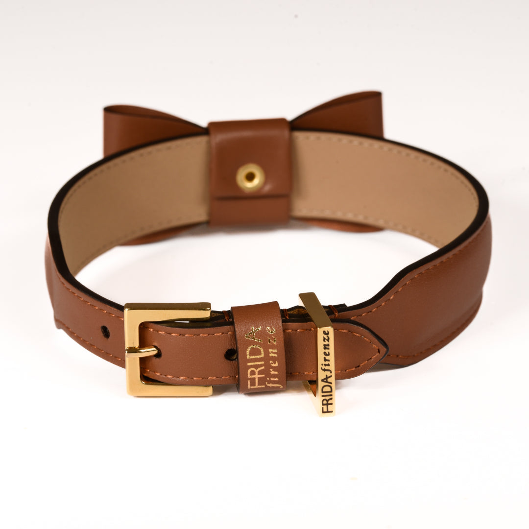 Rock Bow Brown Leather Collar