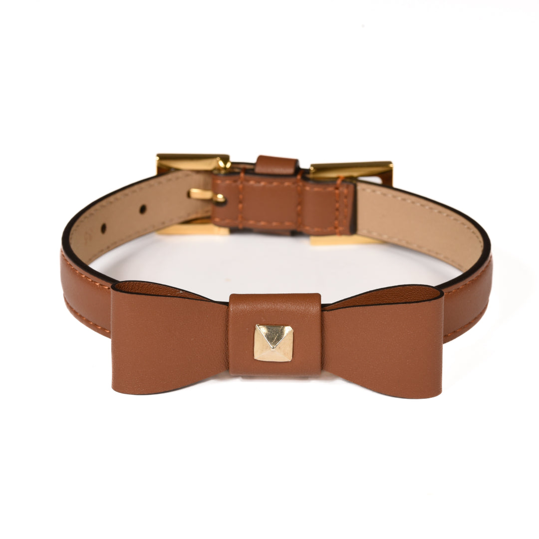 Rock Bow Brown Leather Collar 35cm (13.77