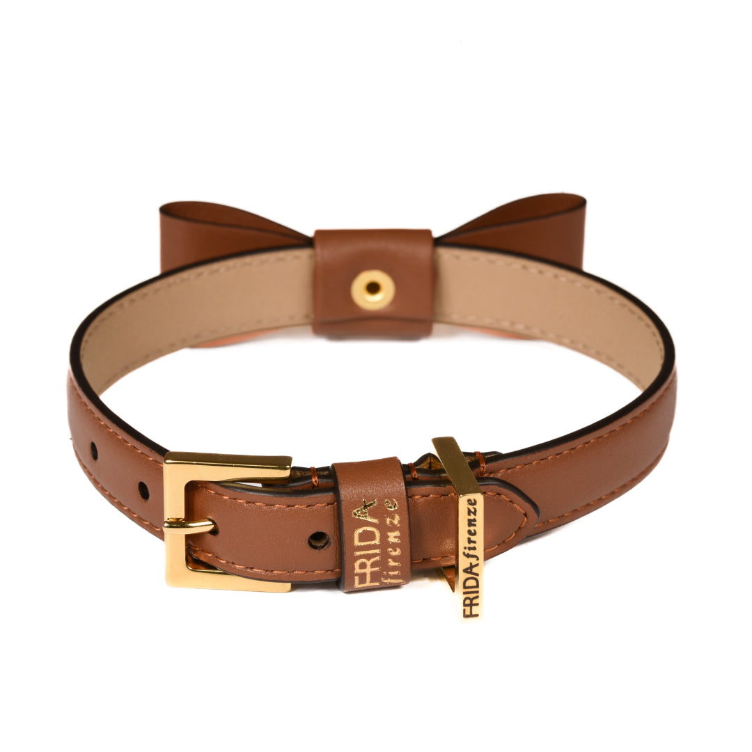 Rock Bow Brown Leather Collar