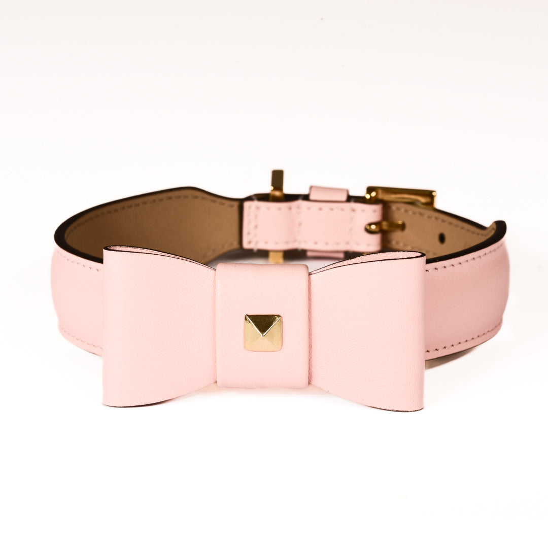 Rock Bow Pink Leather Collar 50cm (19.68