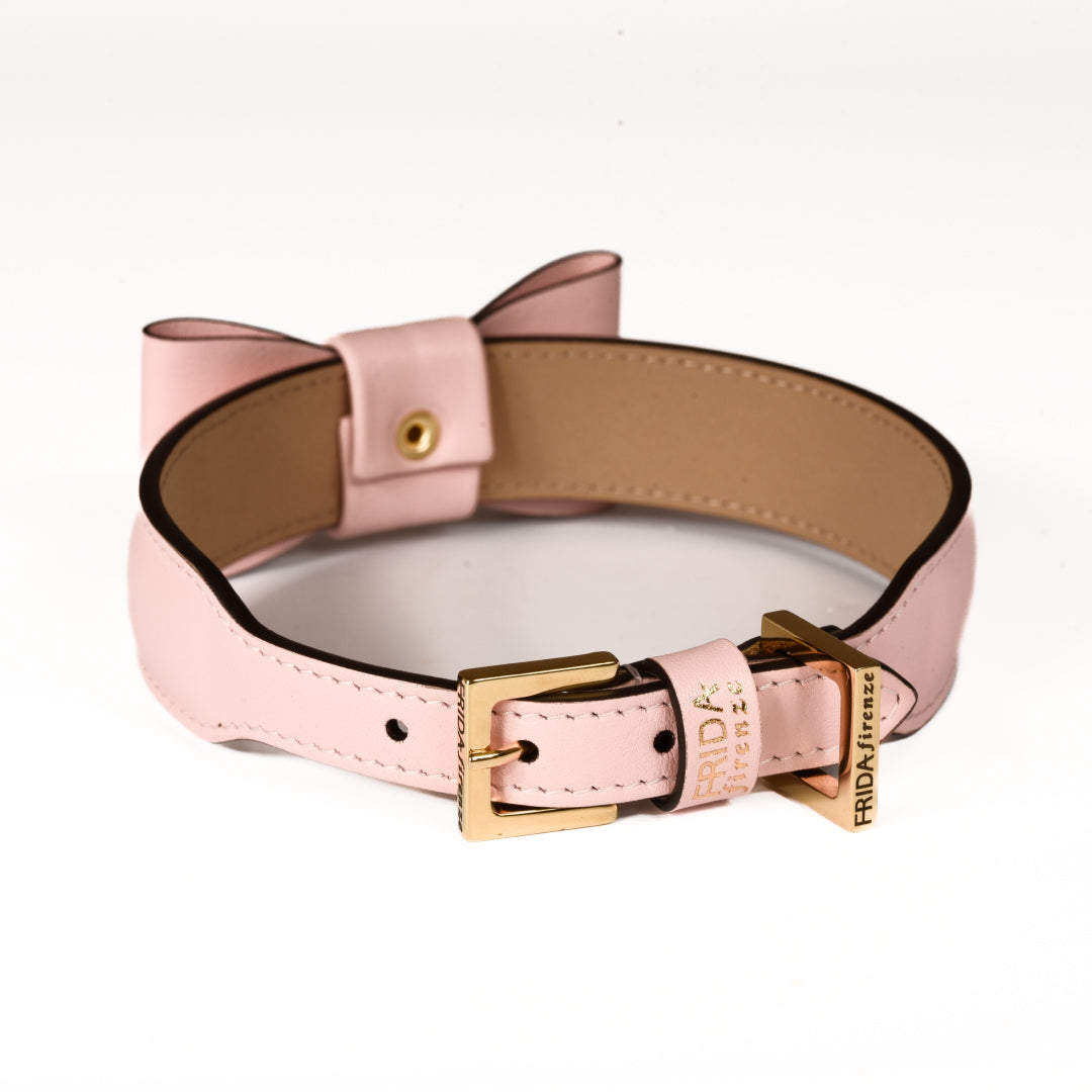 Rock Bow Pink Leather Collar