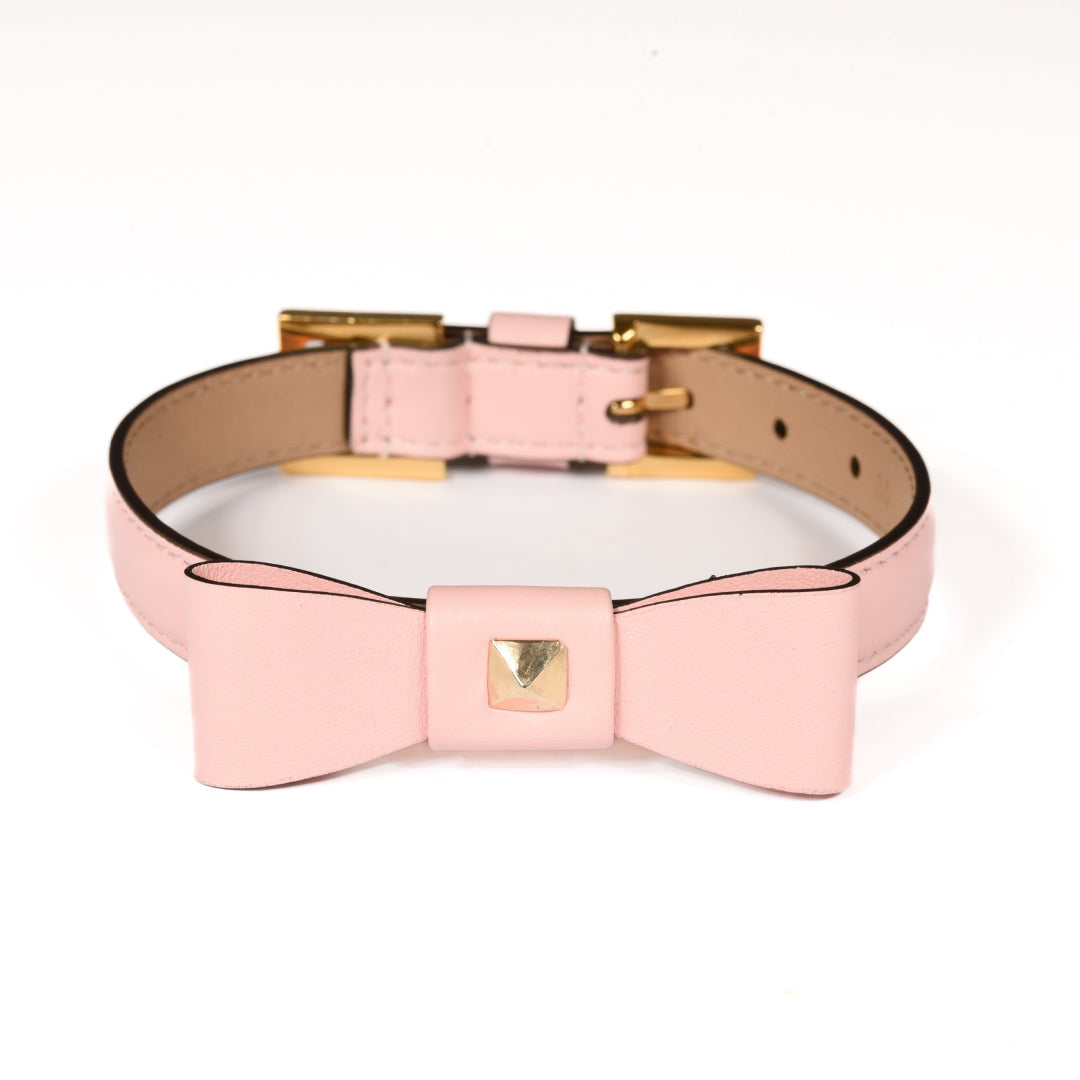 Rock Bow Pink Leather Collar 35cm (13.77