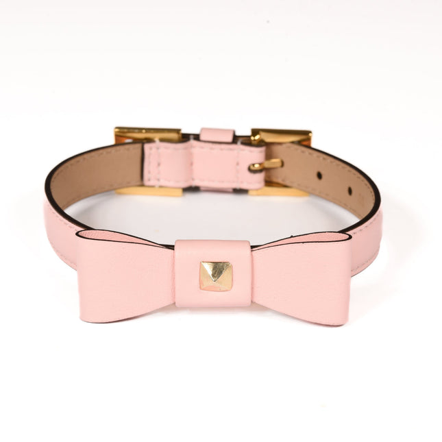 Rock Bow Pink Leather Collar