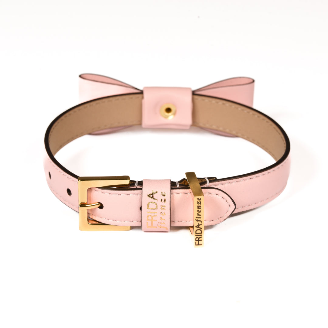 Rock Bow Pink Leather Collar