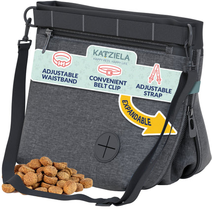 Katziela Expandable Pet Treat Pouch – Hands-Free Dog Treat Bag with Magnetic Closure, Anti-Spill Design, Adjustable Strap & Belt Clip for Training