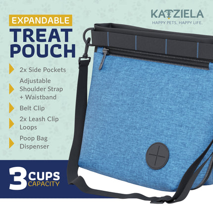 Katziela Expandable Pet Treat Pouch – Hands-Free Dog Treat Bag with Magnetic Closure, Anti-Spill Design, Adjustable Strap & Belt Clip for Training