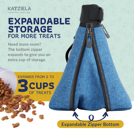 Katziela Expandable Pet Treat Pouch – Hands-Free Dog Treat Bag with Magnetic Closure, Anti-Spill Design, Adjustable Strap & Belt Clip for Training