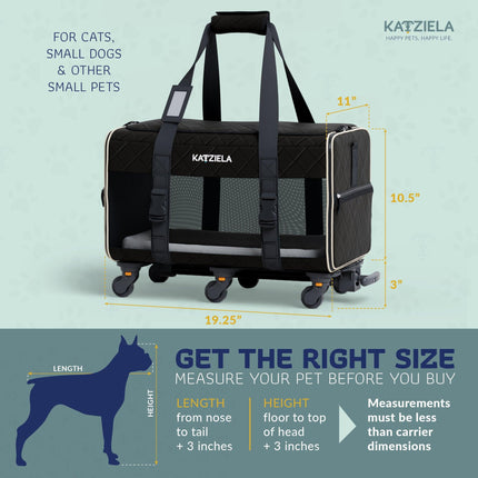 Quilted Chariot Pet Carrier with Removable Wheels and Telescopic Handle