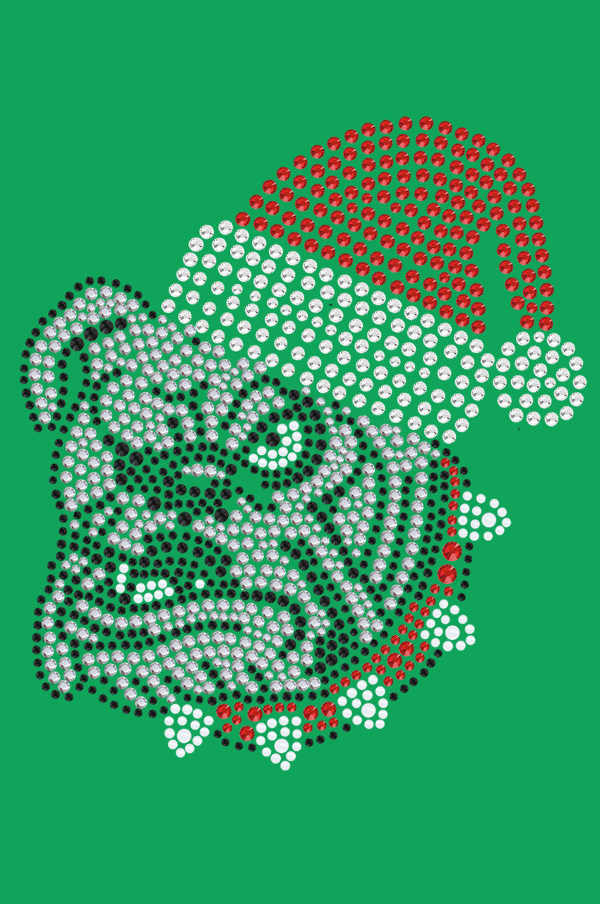 Bulldog Face (White) with Santa Hat - Bandana Kelly Green