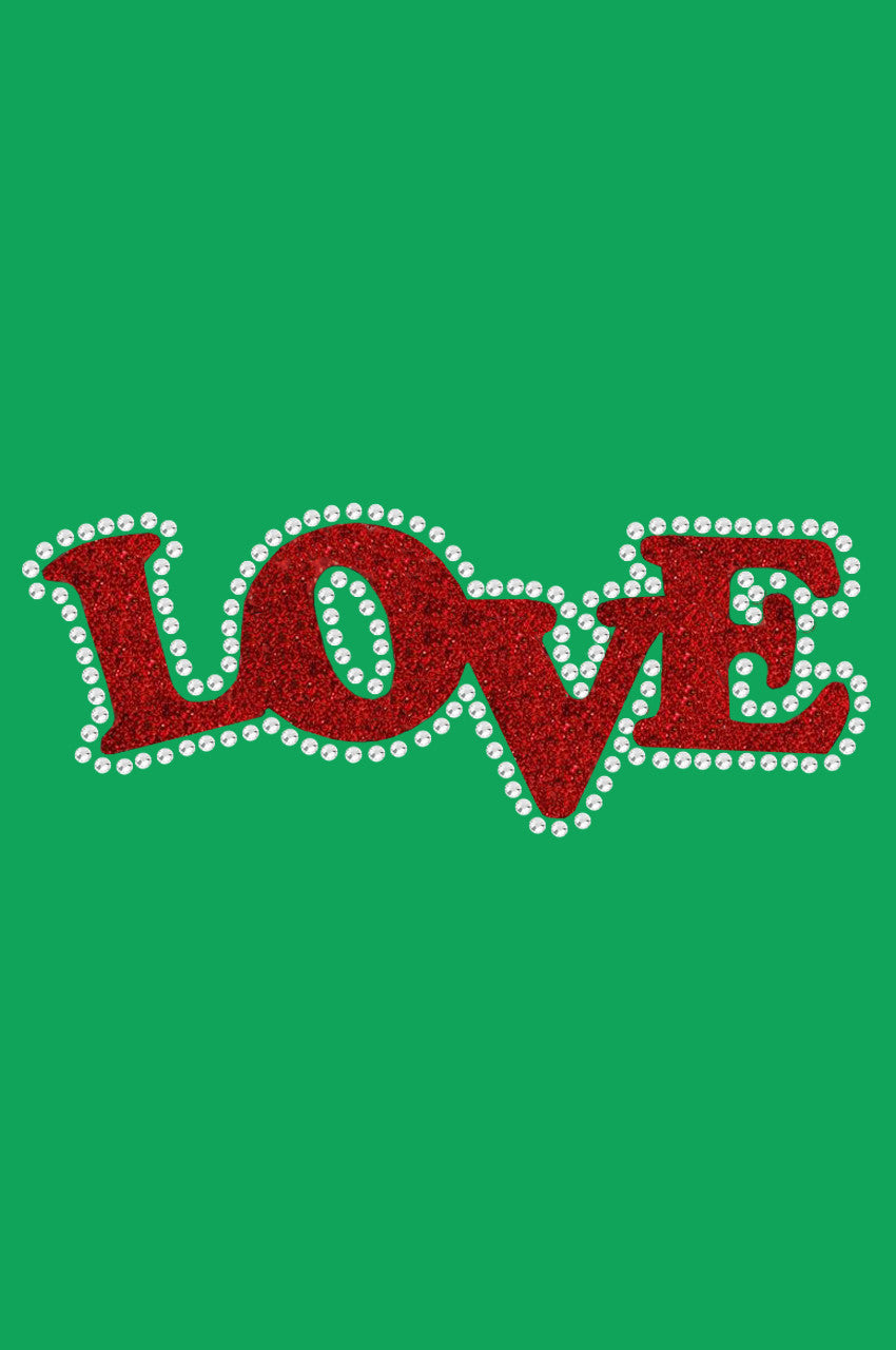 Love (Red Glitter) Bandanna Kelly Green