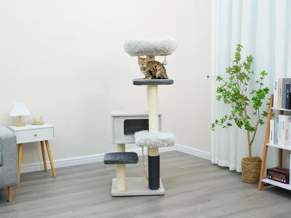 Kasio 6-Level Modern and Minimalistic Cat Tree with Premium Shag Fur