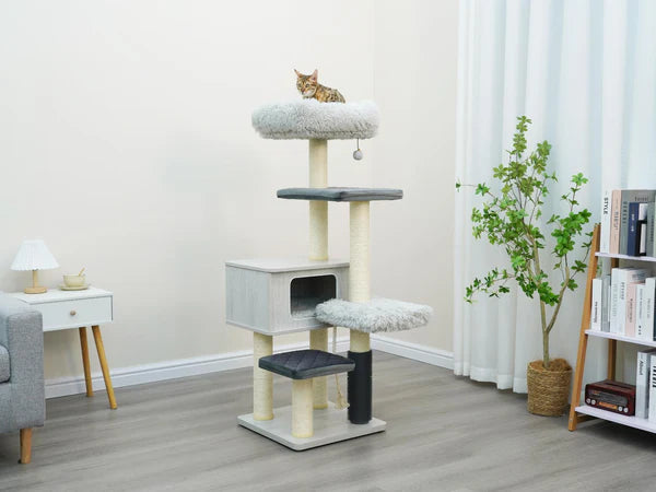 Kasio 6-Level Modern and Minimalistic Cat Tree with Premium Shag Fur