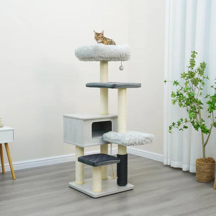 Kasio 6-Level Modern and Minimalistic Cat Tree with Premium Shag Fur