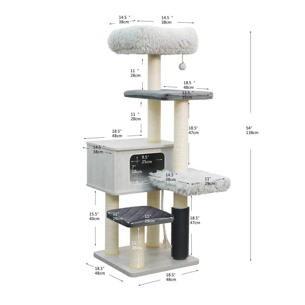 Kasio 6-Level Modern and Minimalistic Cat Tree with Premium Shag Fur