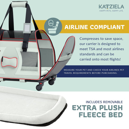 Katziela® Bone Cruiser PRO Pet Carrier with Removable Wheels and Telescopic Handle