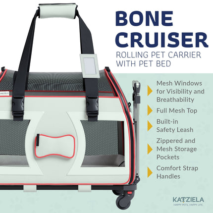 Katziela® Bone Cruiser PRO Pet Carrier with Removable Wheels and Telescopic Handle