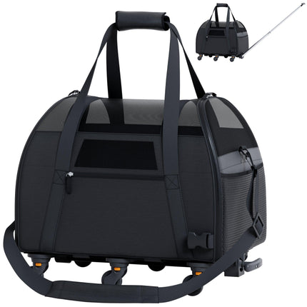 Katziela® Cozy Commuter Pet Carrier with Removable Wheels and Telescopic Handle