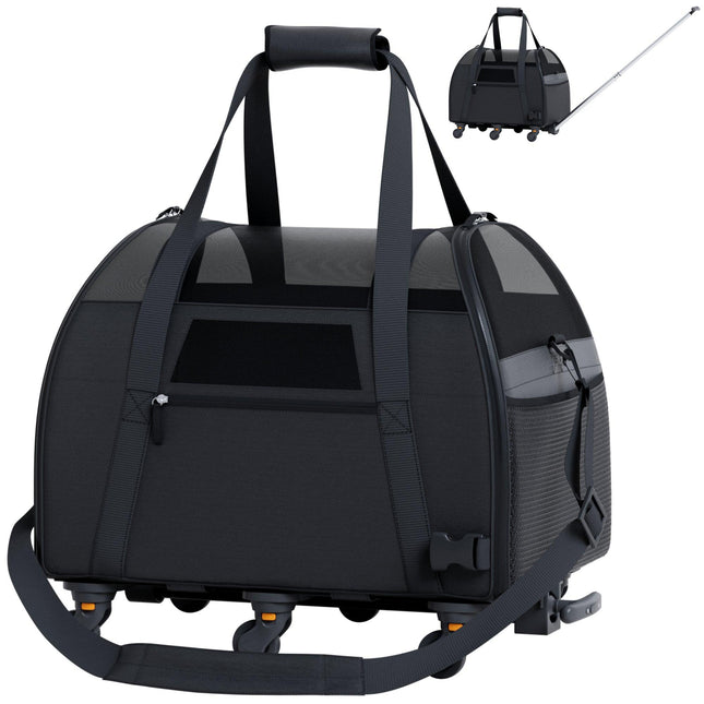 Katziela® Cozy Commuter Pet Carrier with Removable Wheels and Telescopic Handle