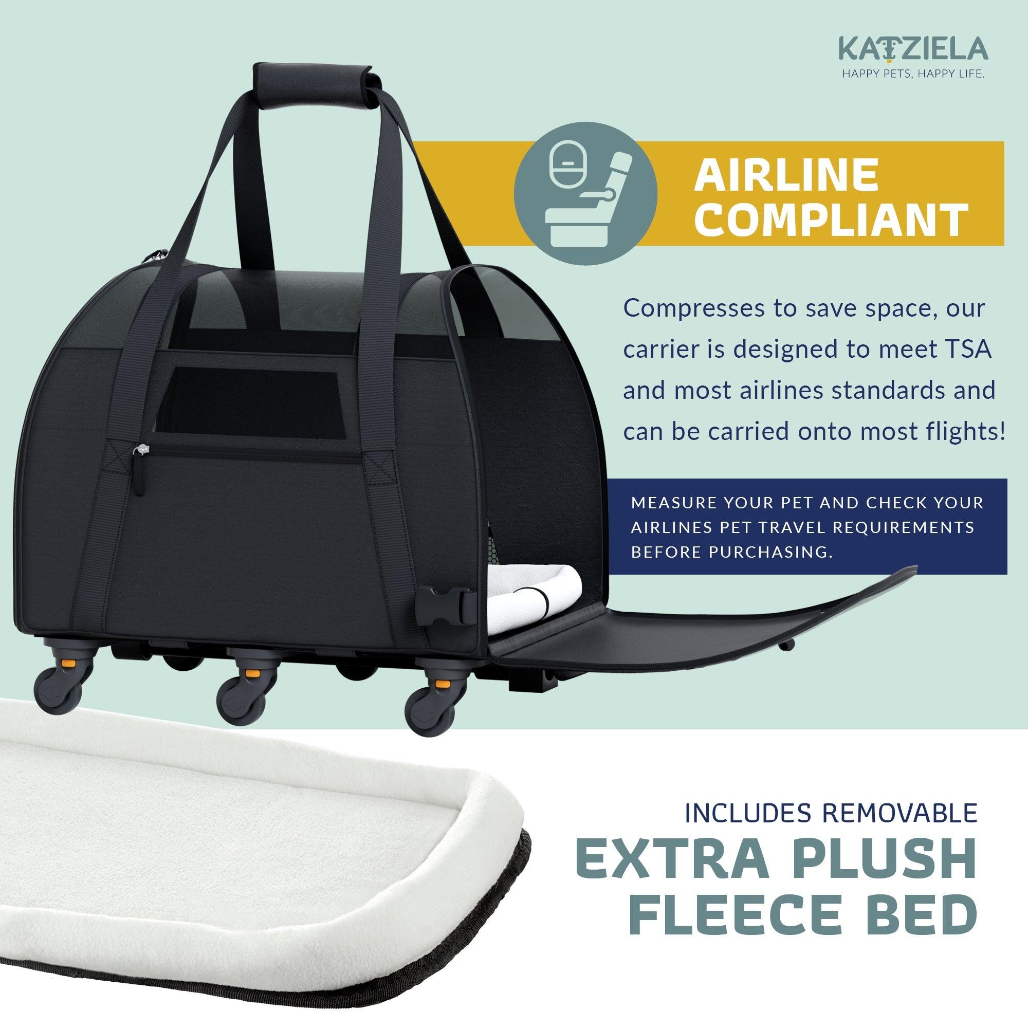 Katziela® Cozy Commuter Pet Carrier with Removable Wheels and Telescopic Handle